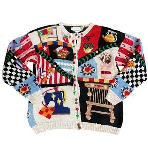 The Eagle’s Eye Colorful Patchwork Vintage 90s Hand Knit Cardigan